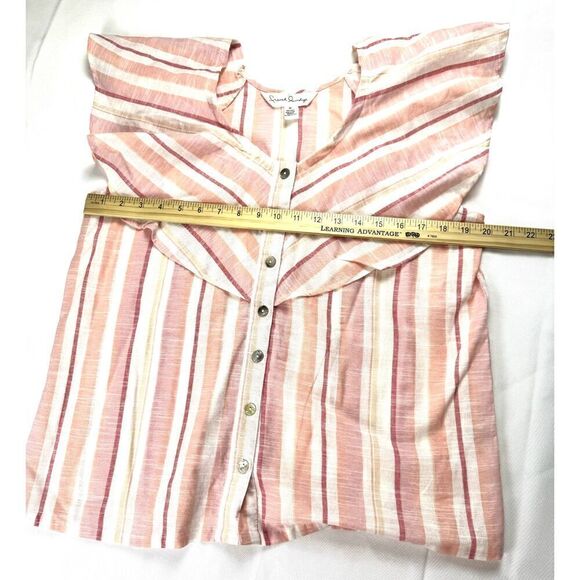 French Laundry Striped Cotton Flutter Sleeve Button-Front Blouse EUC M - Picture 3 of 7